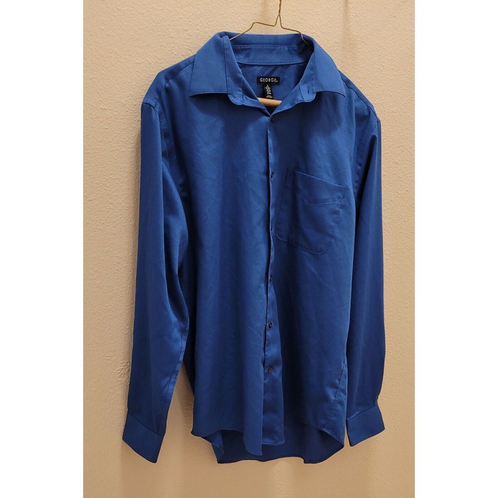 George men's long sleeve collared blue shirt. neck 15 to 15  1/2 size M